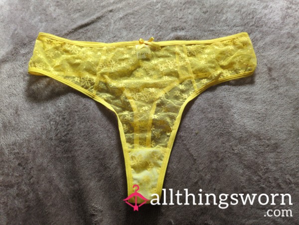 Yellow Mesh Thong - 24 Hours Wear Included In Price