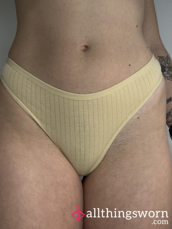 Yellow Ribbed Cotton Thong