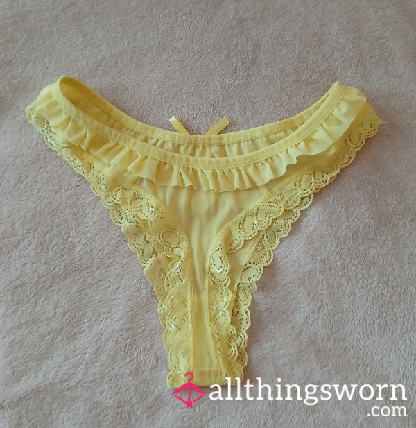Yellow Ruffled Thong - Size 12, Available For Wear