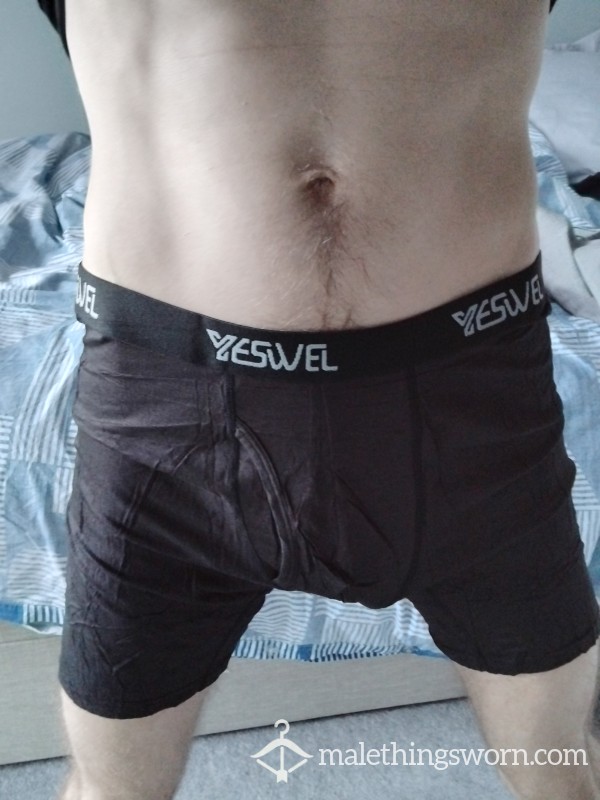 Yeswel Bamboo Long Leg Boxers With Fly Black Size M