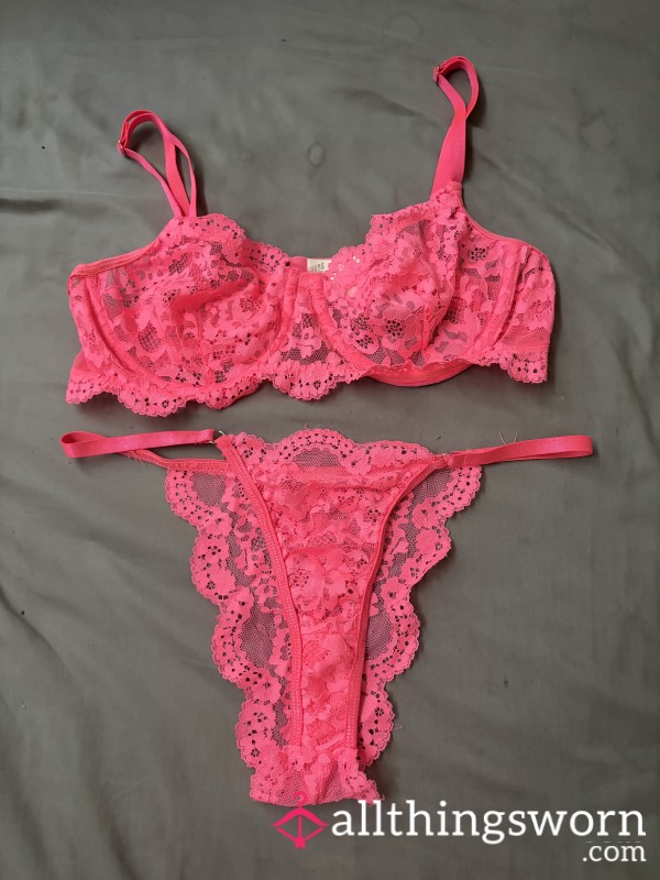 Your 24-Hour Worn Hot Pink Lace Set, Unwashed & Drenched In My Scent