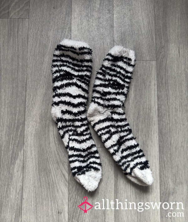 Zebra Print Fluffy Socks