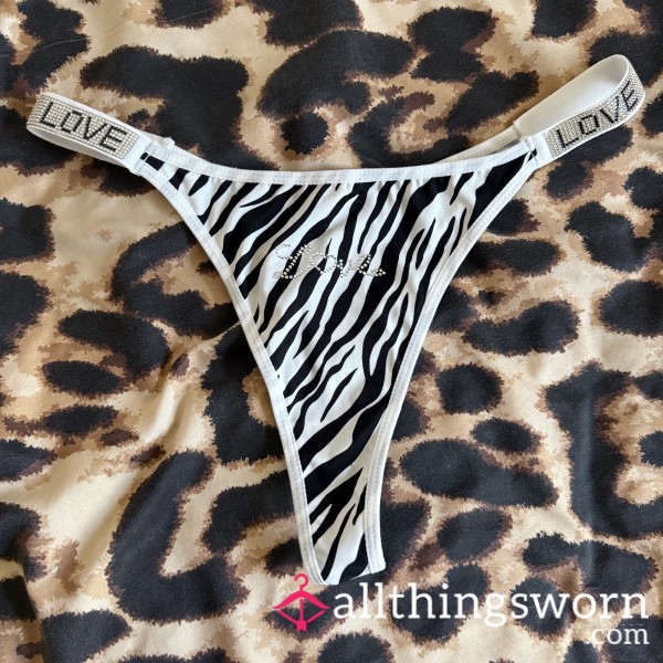 Zebra Print Silky Rhinestoned Thong (VS Shine Thong Dupe) SOLD